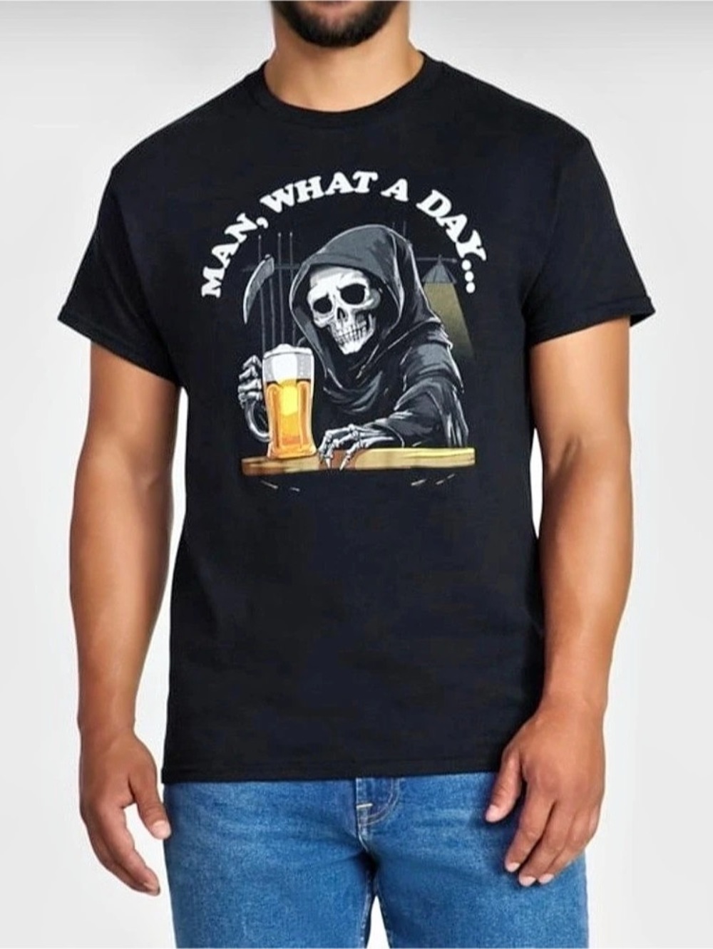 Humor Men's What a Day Grim Reaper Graphic Black Tee with Short Sleeves Size XL